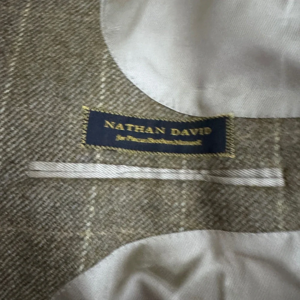 Nathan David Blazer Mens 42R Olive Green Windowpane Wool Two‎ Button Sport Coat